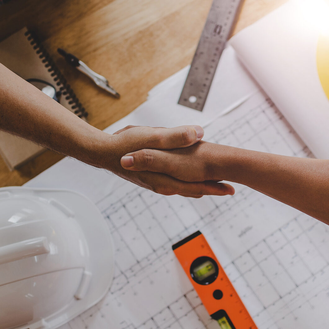 Top View Construction Worker Team Contractor Hand Shake After Fi We Know Your Needs